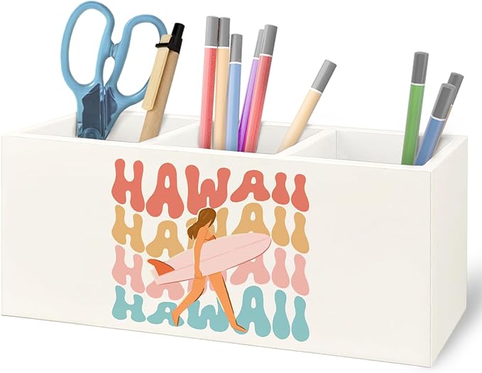 URLLUAE Hawaii Aloha Surf Girl Beach Wooden Pen Pencil Holder for Office Desk Accessories, Gifts for Beach Lovers Surf Enthusiasts Surfers Makeup Brush Toothbrush Holder Organizer