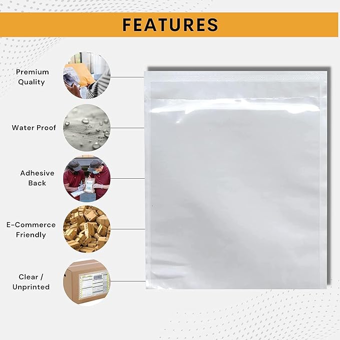 300 Pack 6"x9" Shipping Label Sleeves – Clear Self-Adhesive Packing Slip Pouches, Waterproof Packing List Envelopes – Ideal for Shipping Documents, Mailing Labels, Invoices & Packing Slips