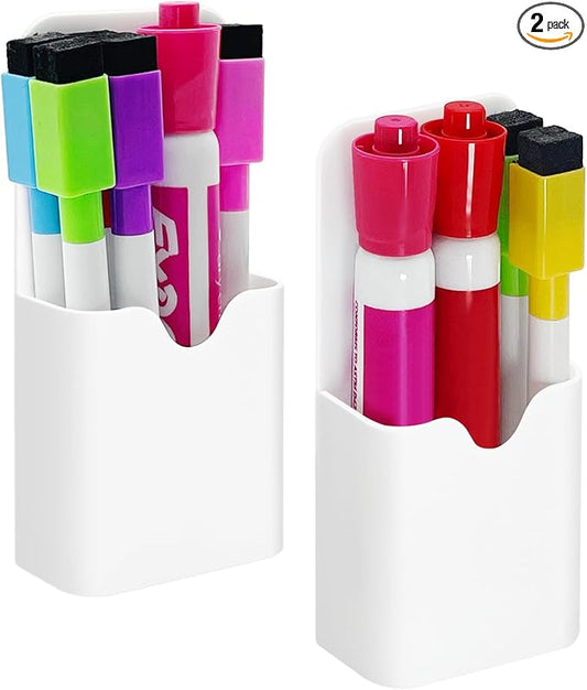 VieFantaisie 2 PCS Magnetic Pen Marker Holder, Magnetic Dry Erase Marker Holder, Magnet Pen Pencil Storage for Fridge, Whiteboard, School, Office, Home, White