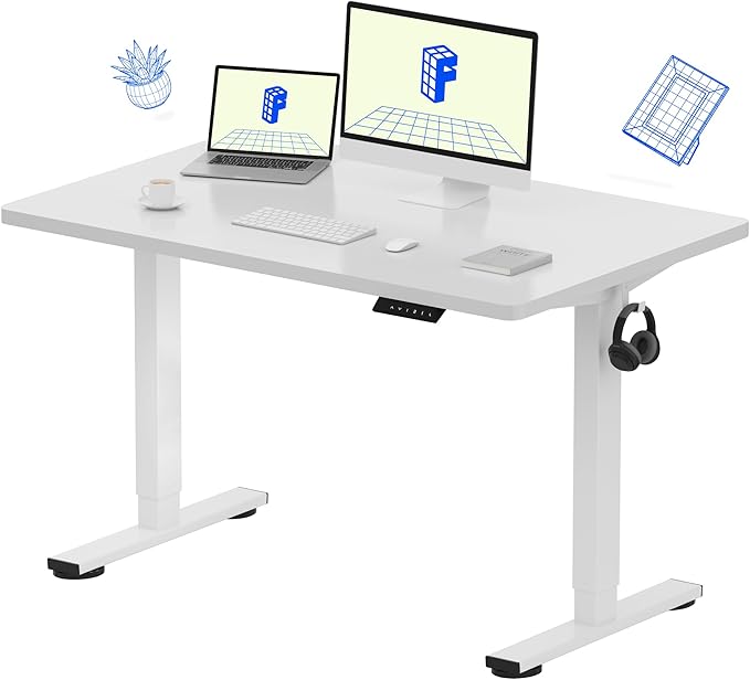 FLEXISPOT EN1 One-Piece Standing Desk with 1-Inch Thick Seamless Desktop, 48"x30" Electric Height Adjustable Desk for Home Office, Multi-Monitor Setups & Easy Assembly, White