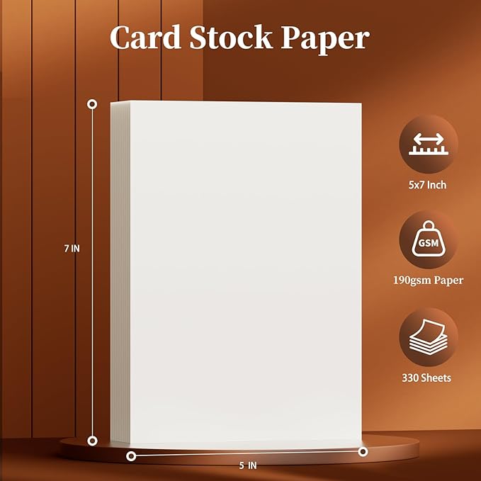 330 Sheets of Cardstock 5 x 7, Heavyweight Cover Cardstock Printer Paper Compact Size, 190 gsm Bright White Card Stock Paper for DIY, Professional Printing, Wedding Invitations, Office Cards & Crafts