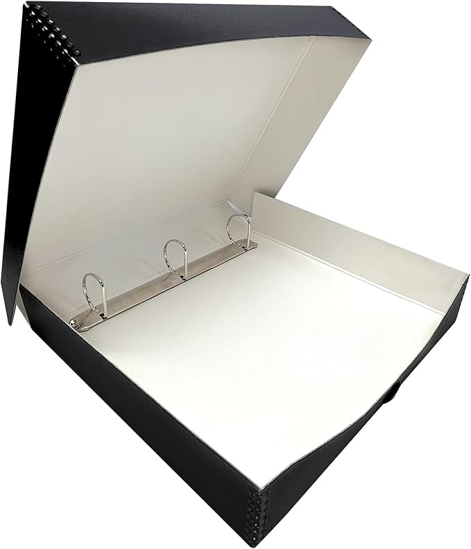 Lineco Archival Oversized 3-Ring Album Box with Clamshell Style Lid, Holds Up 55 Pages, 13.25 x 11.75 x 2.5 inch, Black