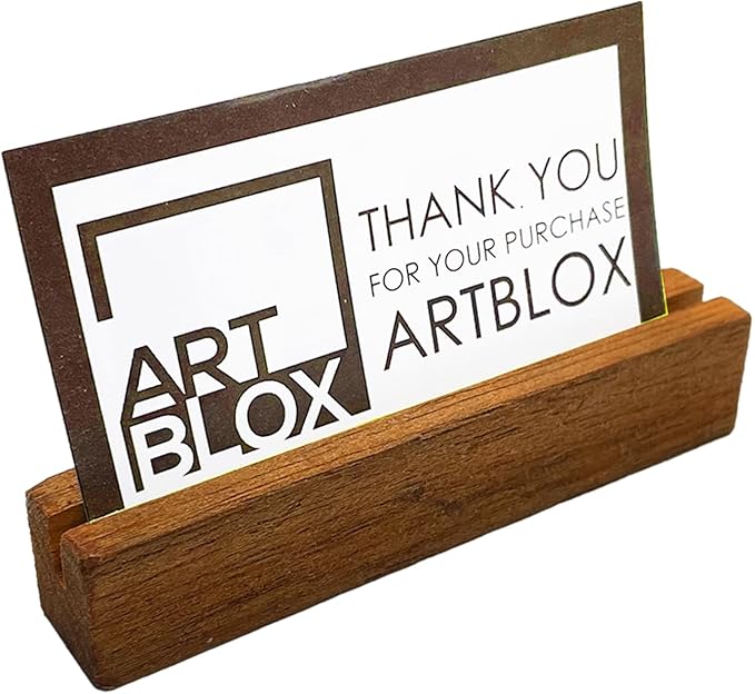 Artblox Personalized Office Desk Name Plate with Business Card Holder | Clear Acrylic Glass with Teak Wood Stand | Gold Stripe Design Customized with Your Name and Credentials Office Desk Décor