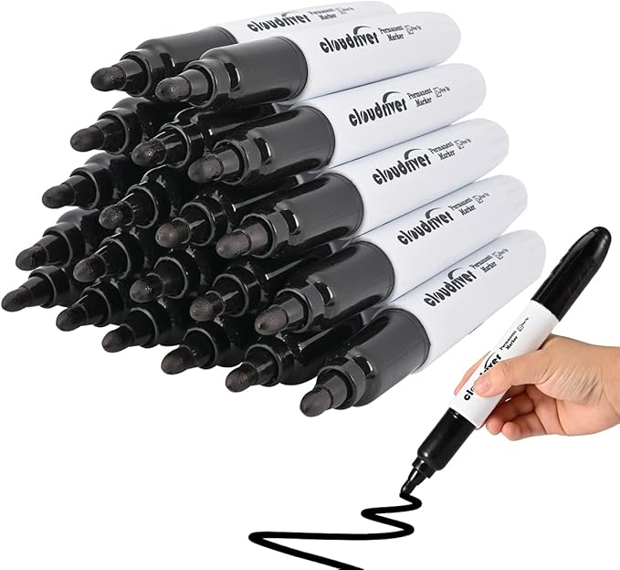 cloudriver Jumbo Size Permanent Markers, Black, 20 Pack, Large Permanent Markers, King Permanent Marker, 0.078" Bullet Tip, 3 times larger capacity, Works on Plastic,Wood,Stone,Metal and Glass
