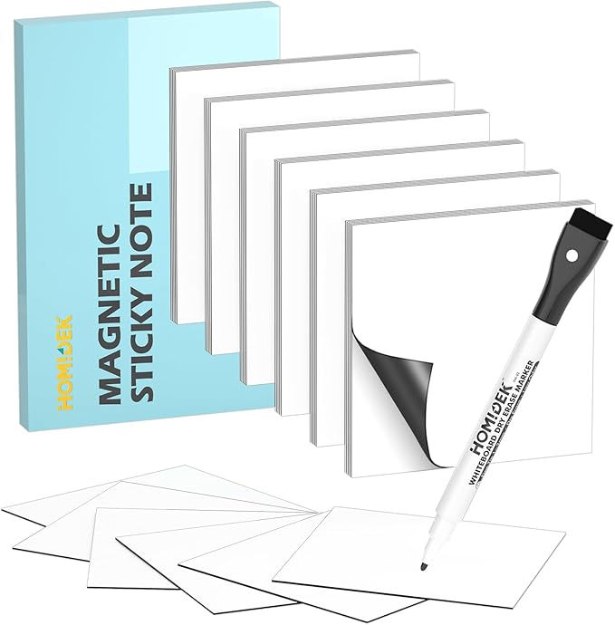 HOMiDEK Reusable Magnetic Sticky Notes, (30 Pack, 3x3 in) Dry Erase Magnets Magnetic Labels with Marker, Easy to Post Notes for Whiteboard, Fridge, Locker, Cabinet, Door - Office & Classroom