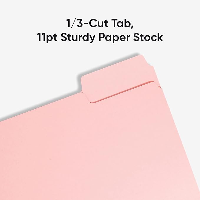Smead Standard File Folders, 100 Count, Pink, 1/3-Cut Tabs, Letter Size (12643)
