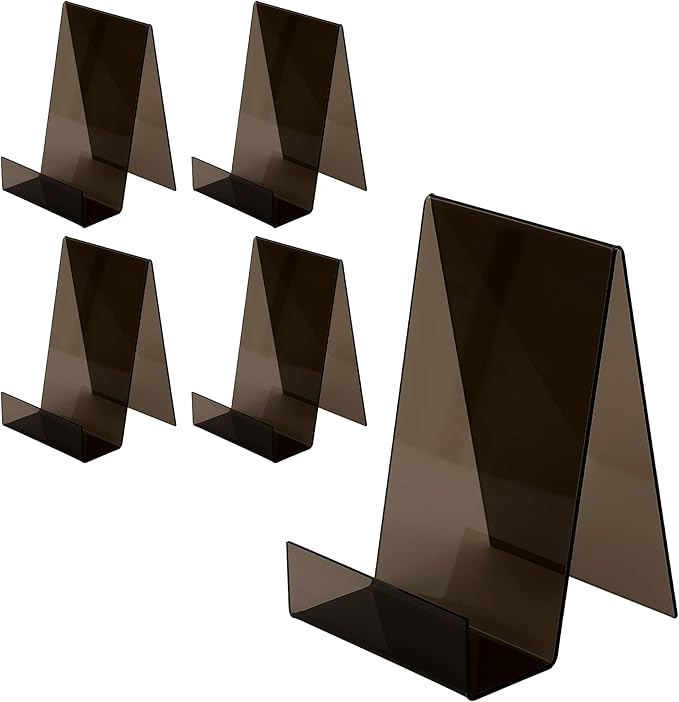 ZOEY Acrylic Book Stand with Ledge Black Display Easels Plate - 5 Pack Large Book Holder Easel Stand for Books Display, Music Sheets, Artworks, CD, Tablet Holder (Small)