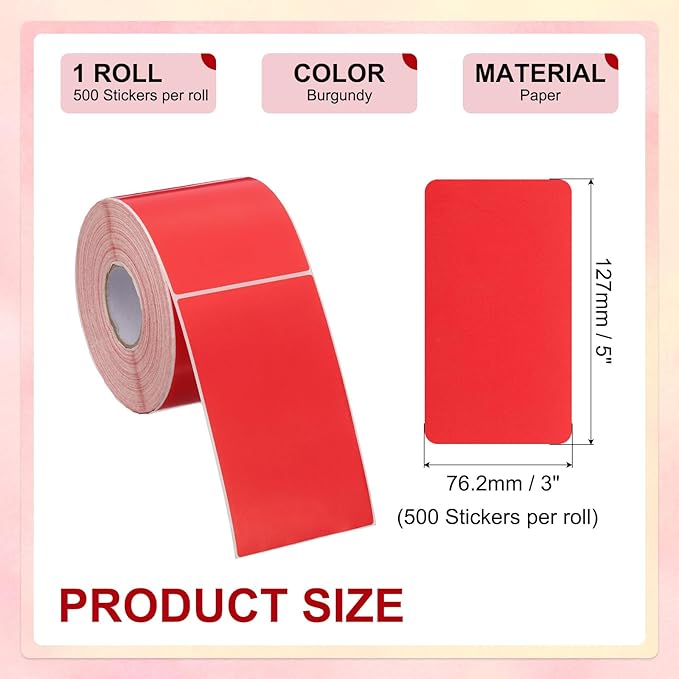PATIKIL 3 x 5 Inch Rectangle Inventory Color Coding Labels 1 Roll, Square Self-Adhesive Inventory Label Stickers for Office Home Organization Name Tags, 500 Per Roll, Burgundy