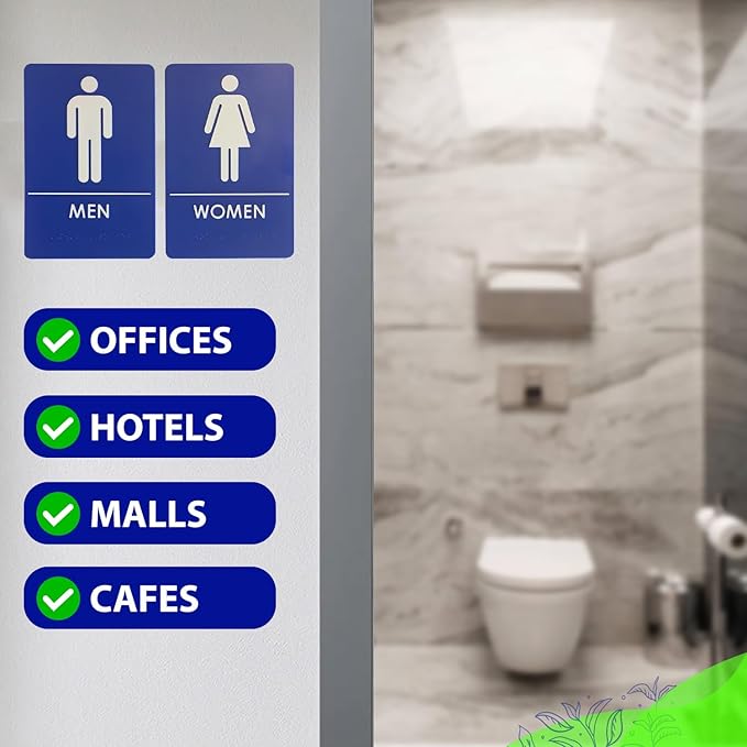 USA Made - Men's and Women's Restroom Signs ADA-Compliant Bathroom Door Signs for Offices, Businesses, and Restaurants, Black, Blue, Grey and Taupe/Tan Colors (Blue)