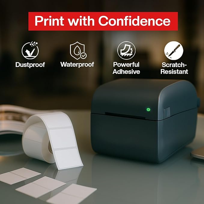 1 1/4” × 1”Direct Thermal Printer Labels, 10 Rolls, 13,800 Matte White Thermal Barcode Labels with Strong Adhesive, Compatible with Zebra & Eltron Printers (No Ink or Toner Needed)