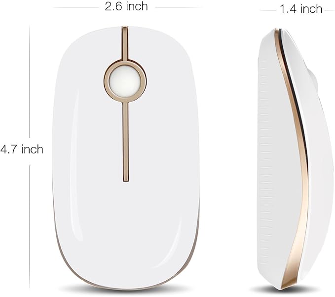 VssoPlor Wireless Mouse, 2.4G Slim Portable Computer Laptop Mouse with Nano Receiver Quiet Silent Optical Mice for Notebook, PC, Laptop, Computer-White and Gold