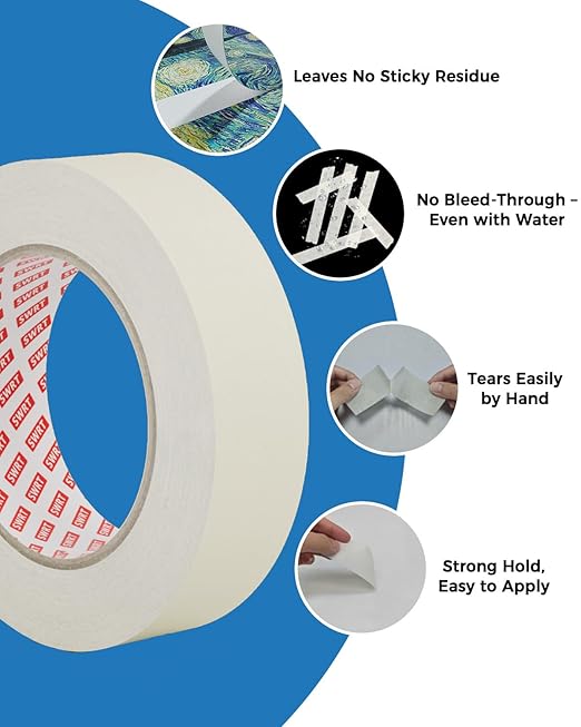SWRT Masking Tape, 2 Inch Wide × 55 Yards (4 Rolls, 220 Yards Total) – Strong Adhesive, Easy Tear, Clean Removal, General Purpose Painter’s Tape for Painting, DIY, Crafts, Home & Office