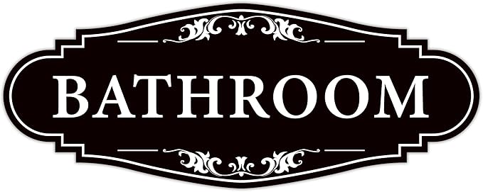Bathroom Sign Sticker for Business and Home，Self-adhesive Cute Bathroom Decor for Door，Waterproof Vinyl Restroom Sign for Home，Office，Shop（Black）