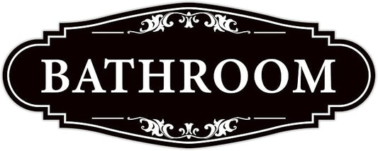 Bathroom Sign Sticker for Business and Home，Self-adhesive Cute Bathroom Decor for Door，Waterproof Vinyl Restroom Sign for Home，Office，Shop（Black）