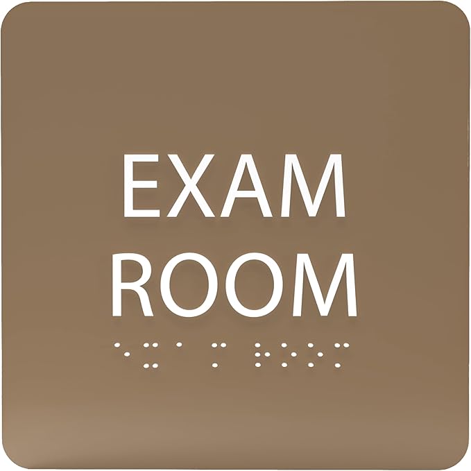 ADA CENTRAL SIGNS - 6" X6" Exam Room Sign - ADA Compliant Tactile Graphics Grade 2 Braille Text Acrylic Wall Signs - Educational Institution Directional Assistance Test Center Door Sign for Schools