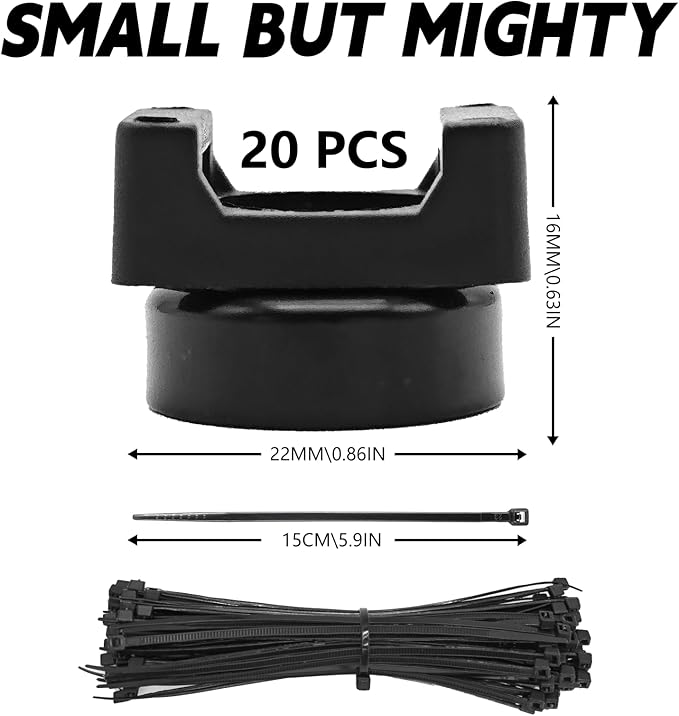 20Pcs Magnetic Zip Tie Mount and 100 Nylon Cable Ties, Magnetic Cable Clips, Multi-purpose Cable Tie Management Base, Office Cable Organizer (22mm)