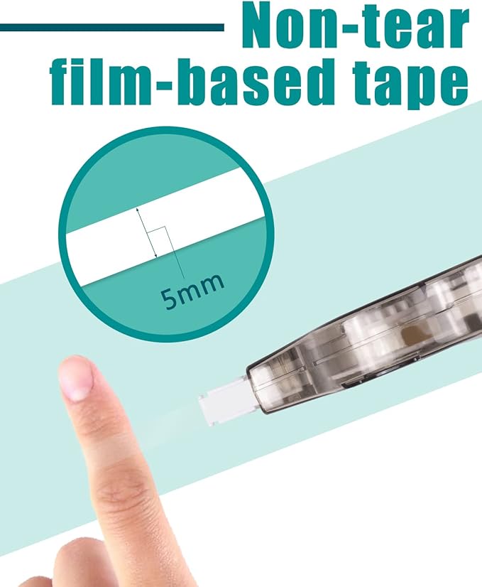 Lzerking Correction Tape, White, 16 count, Instant White It Out,Tape is Mess-free and Tear Resistant, Applicator for Instant Corrections, 1/5 Inch X 32.8 Ft (5mmx10m)