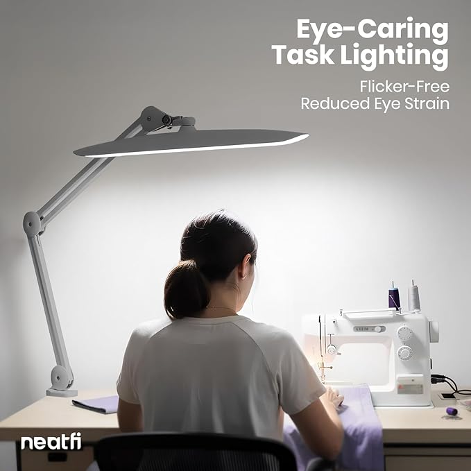Neatfi XL 2,200 Lumens LED Desk Lamp with Clamp, 24W Bright Architect Task Lamp, 20 Inches Dimmable Computer Light, Adjustable Desk Light for Home, Office, Crafts, Nails & Hobbies (Non-CCT, Silver)