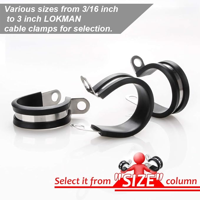 LOKMAN 20 Pack 3/4 Inch Stainless Steel Cable Clamp, Rubber Cushioned Insulated Clamp, Conduit Wire Holder Strap Clips for Tube, Pipe or Wire Cord Installation