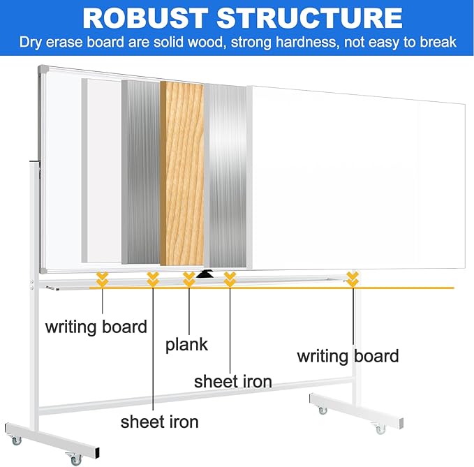 Max-officoo Magnetic White Board Dry Erase Whiteboard with Rolling Stand 72"x48" Double-Sided Mobile Large White Board on Wheels, Including 3 Magnetic Erasers, 7 Markers, 30 Magnets