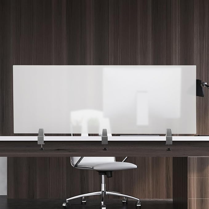 Desk Divider, Acrylic Desk Privacy Panels, Privacy Desk Screen, Frosted Acrylic Partitions with 3 C-Type Clamps Acrylic Table Top Sneeze Guard for Offices Schools (60x22x2 in)