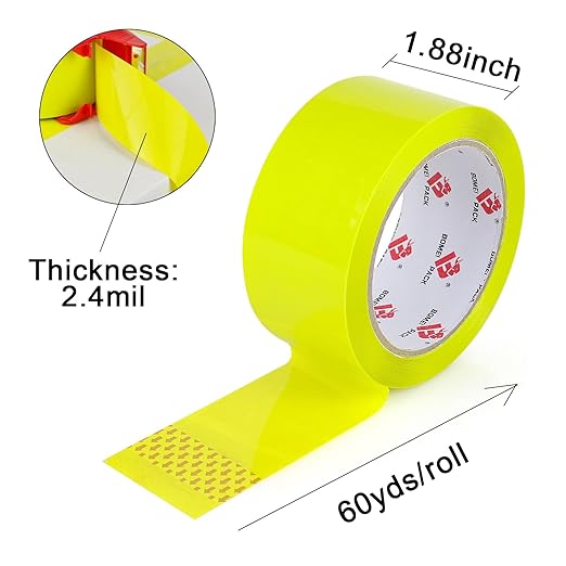 BOMEI PACK Heavy Duty Colored Packing Tape with Dispenser 1.88 Inch x 60 Yards (Yellow) 6 Rolls, 2.4 mil Industrial Grade Packaging Tape for Shipping, Moving, Mailing & Storage