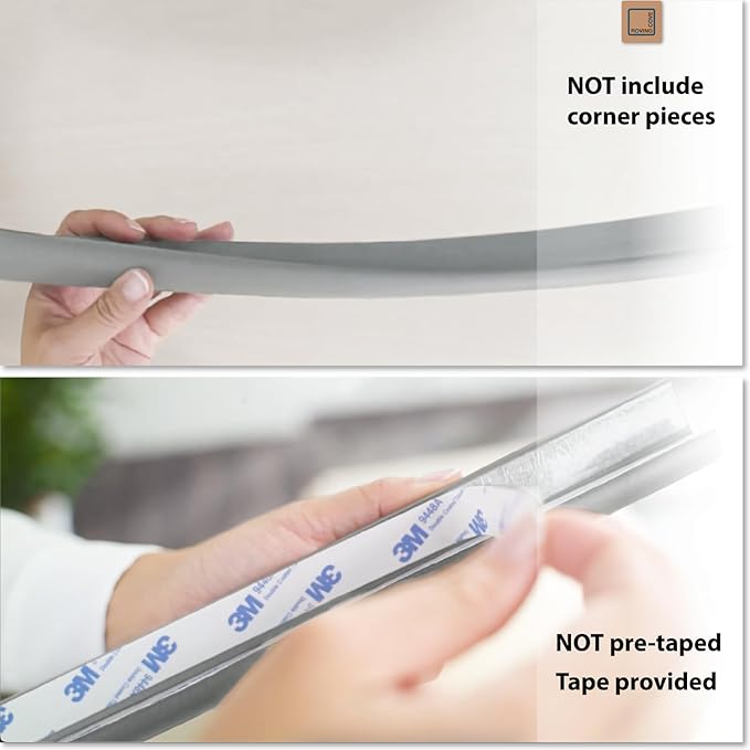 Roving Cove HeftyFit Edge Protector for Baby Proofing (12ft Large Edge Only), Heavy-Duty Soft Furniture Edge Bumper Guards, Desk Edge Cushion, Wall Corner Covers, 3M Adhesive, Stone Grey