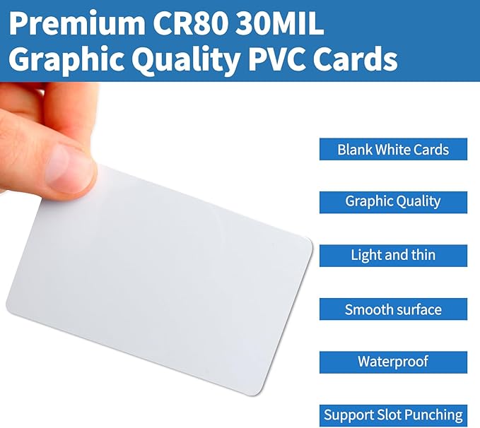 500 Pack - Premium Blank PVC Cards for ID Badge Printers - Premium Quality White CR80 30 Mil (CR8030) by KLMNDUO - Compatible with Most Photo ID Badge Printers(White)