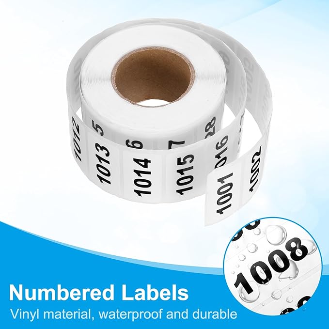 PATIKIL 0.8 x 1.6 Inch Inventory Number Sticker, 2 Roll 1002 to 2000 Consecutive Number Labels Self-Adhesive Labels Tag 1000 Stickers for Office Warehouse Numbering Classification, Black