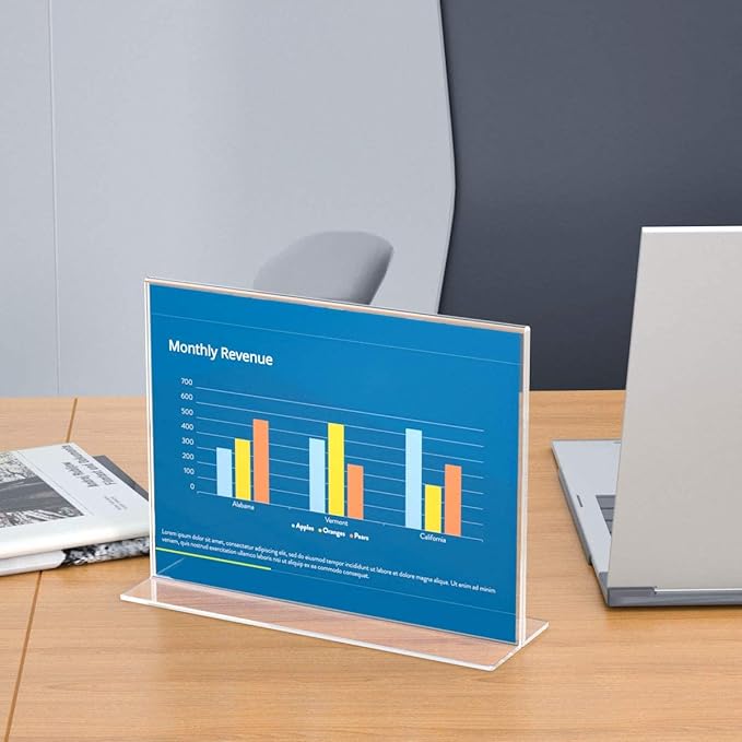 NIUBEE Acrylic Sign Holder 8.5x11 Inches 3 Pack Horizontal, T Shape Double Sided Clear Frames, Plastic Paper Flyer Display Holder, Document Menu Table Stand for Office, Store -Landscape