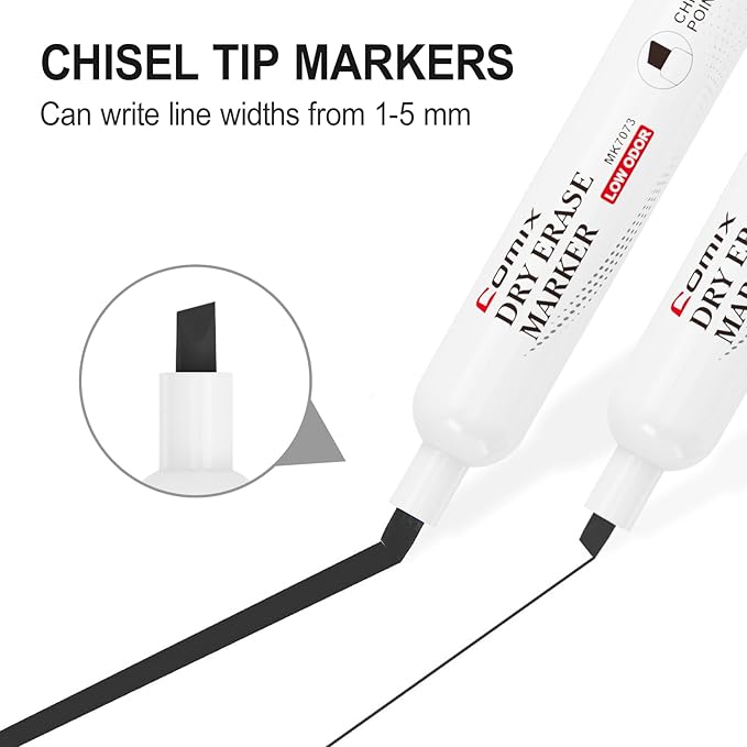 Comix Black Dry Erase Markers, Chisel Tip Whiteboard Markers, 36 Bulk Black Colors Low Odor Markers for Classroom, Teachers, Office, School Supplies