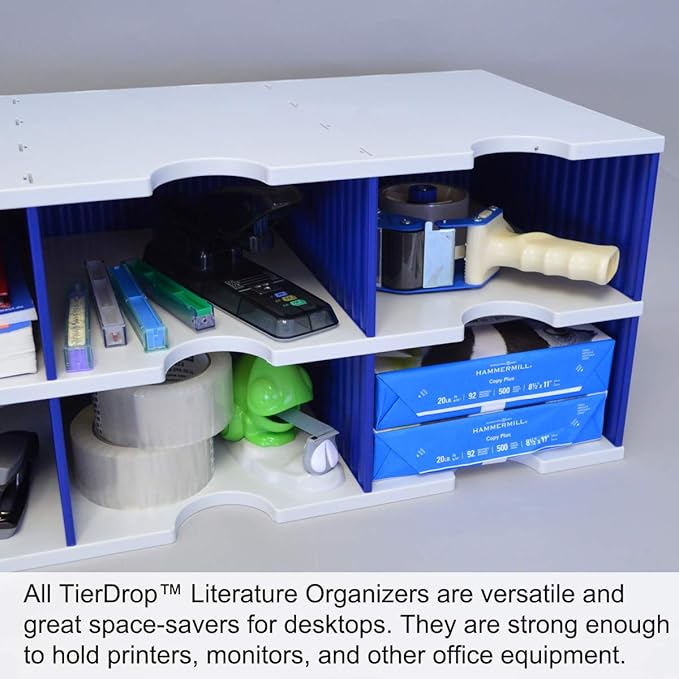 Ultimate Office TierDrop Jumbo 3-Compartment High-Wall (add-on Module) - Sorts Documents, Forms & Mail - Durable Construction Features Expandable, Modular, No-Tool Assembly Design (Gray w/Blue)