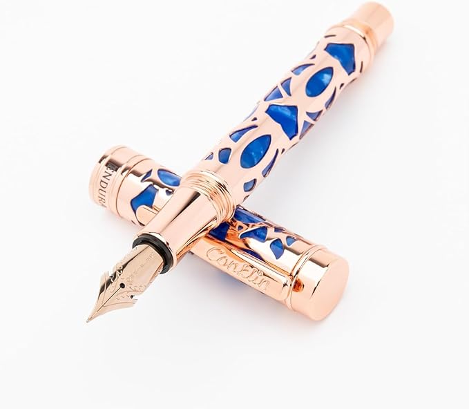 Conklin Endura Deco Crest Fountain Pen in Blue, Flex Nib, Premium Writing Instrument