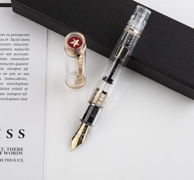 JINHAO 1935 Fountain Pen TIANDAO Series #8 Nib Ink Pen with Guitar-Shaped Clip and Ink Converter (F Nib 0.5mm, Transparent)