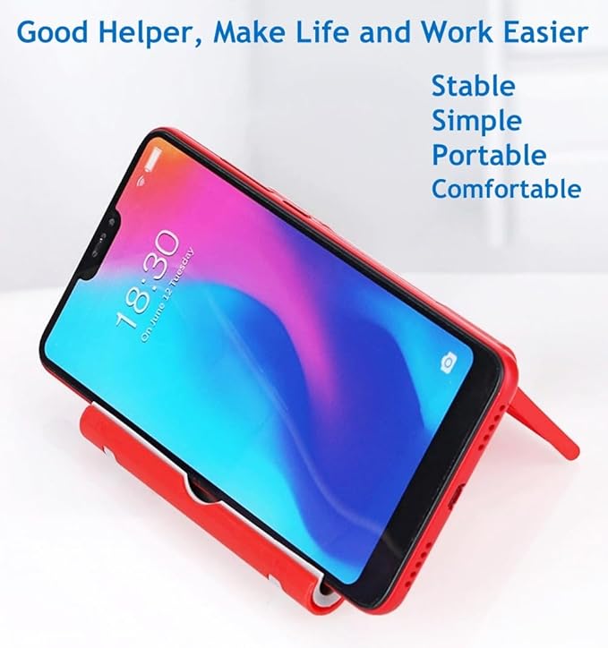 JUSDIQIR Cell Phone Stand for Desk Foldable Cell Phone Holder Desk Tablet Holder Mobile Phone Dock, Multi-Angle Universal Adjustable Tablet Dock Compatible with Most Cell Phones (Red)