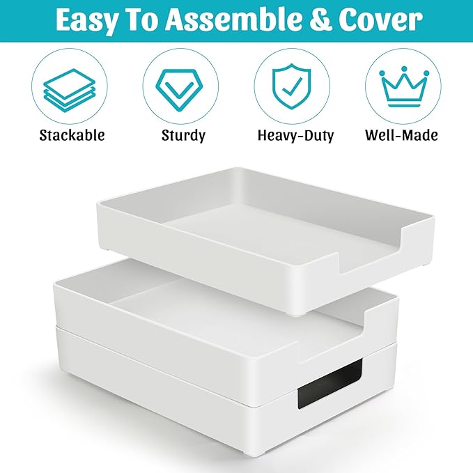 AZFUNN Letter-Size Tray Desk Letter Tray Paper Tray, Sturdy Heavy-Duty Plastic Printer Paper Tray, Single-Tier Stackable File Storage Organizer for Office Home (1, White)