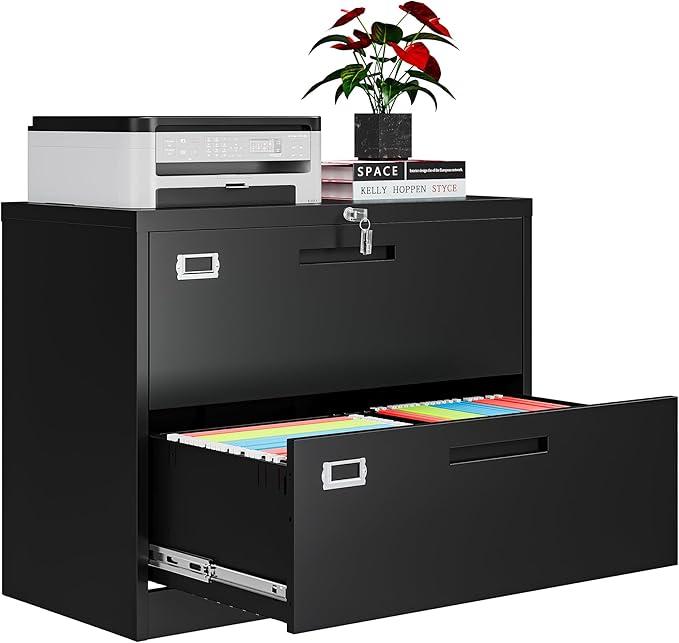 AFAIF 2 Drawer File Cabinets for Home Office, Metal Filing Cabinet with Lock, Black Locking File Caninet Two Drawer, Office Storage Caninets Steel Cabnet for Letter/Legal/A4/F4-Assembly Required