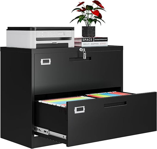 AFAIF 2 Drawer File Cabinets for Home Office, Metal Filing Cabinet with Lock, Black Locking File Caninet Two Drawer, Office Storage Caninets Steel Cabnet for Letter/Legal/A4/F4-Assembly Required