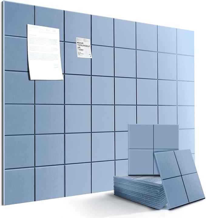 12-Pack Large Felt Bulletin Board 48" x 36" Cork Board Alternative, with 30 Pushpins, 70 Adhesive Tabs, Slat Wall Paneling, Cork Boards for Office Push Pin Board Felt Board-Light Blue