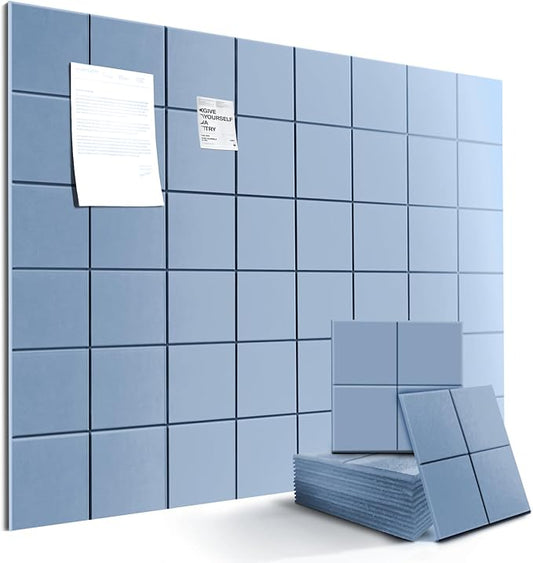 12-Pack Large Felt Bulletin Board 48" x 36" Cork Board Alternative, with 30 Pushpins, 70 Adhesive Tabs, Slat Wall Paneling, Cork Boards for Office Push Pin Board Felt Board-Light Blue