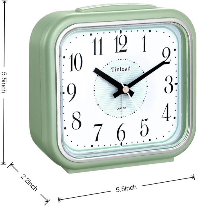 Tinload 5.5" Large Analog Alarm Clock Silent Non Ticking, Gentle Wake, Beep Sounds, Increasing Volume, Battery Operated Snooze and Manual Light, Easy Set