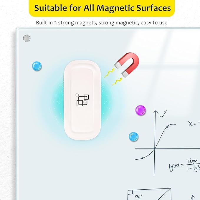 maxtek Magnetic Dry Erase Eraser, Glass Board Erasers, 1 Pack, Whiteboard Eraser for Dry Erase Board, Glass Board, Calendar Board, Office and School Supplies (Pure White)