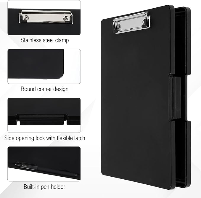 Afcabakila 3 Pack Clipboard with Storage, Foldable Clipboard Organizer with Pen Holder, Heavy Duty Plastic Writing Board for Nurse, Teacher, Student, Office Supplies, Black