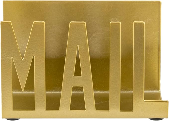 MyGift Mail Holder Organizer Countertop Modern Golden Metal with Cutout MAIL Lettering Design, Office Desktop Envelope and Document Storage Rack
