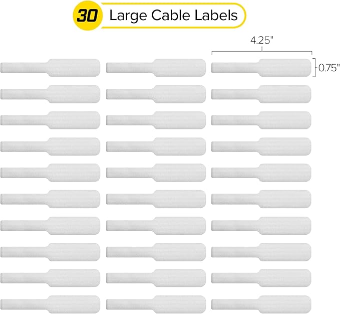 Wrap-It Storage Cable Labels - Large, White (30-Pack) Write On Cord Labels, Wire Tags for Cable Management and Organizer for Electronics, Computers and More