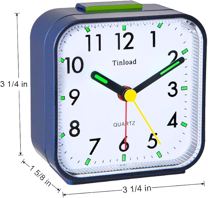Tinload Small Battery Operated Analog Alarm Clock Silent Non Ticking, Ascending Beep Sounds, Snooze,Light Functions (Blue)