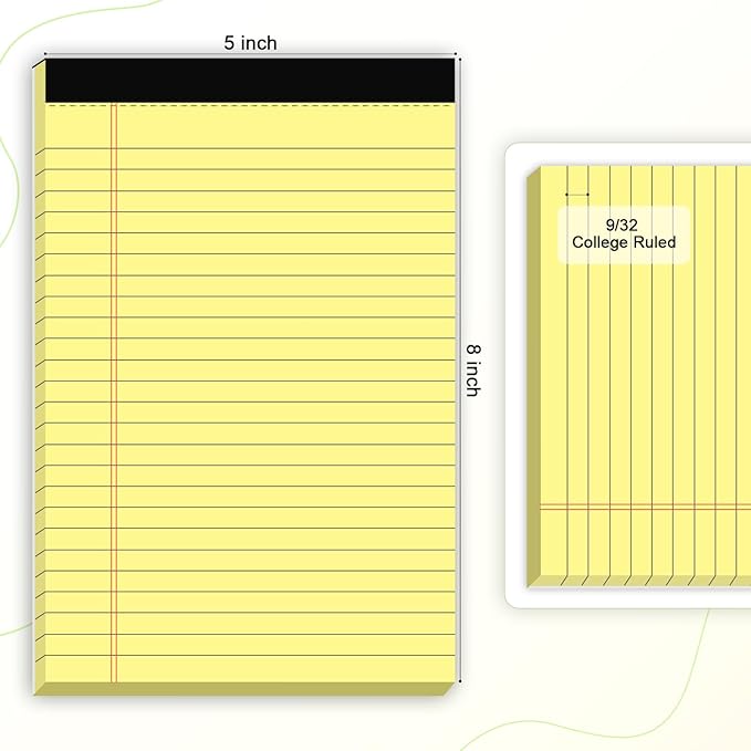 AILZFEI 6pcs Small Note Pad 5x8 College Ruled Legal Pads Paper Notepads 6 Pack Study Back Writing Pads 5 x 8 Legal Pads Perforated Narrow Ruled Pads of Paper Yellow