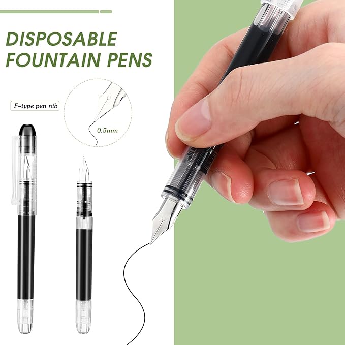 Crtiin 36 Pcs Disposable Fountain Pens, Back to School Quick Drying Ink Pen, Calligraphy Smooth Writing Pens for Journaling Office Supplies Sketching Doodling Beginner Artist Gifts(Black)