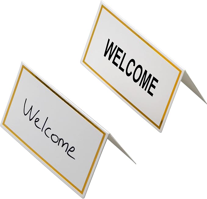 100 Pack Place Cards for Table Setting Small Paper Tent Cards with Gold Foil Border Event Table Cards for Restaurant Wedding Party Banquet Thanksgiving Birthday Celebration
