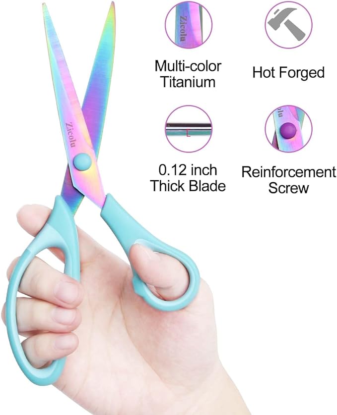 Zicolu 8.5" Scissors All Purpose, Multipurpose Office Scissors Set of 3 Pack, Titanium Coating Sharp Blade, Soft Comfort-Grip, Ideal for Fabric, School, Home, Craft & Sewing, Right/Left Handed, Blue